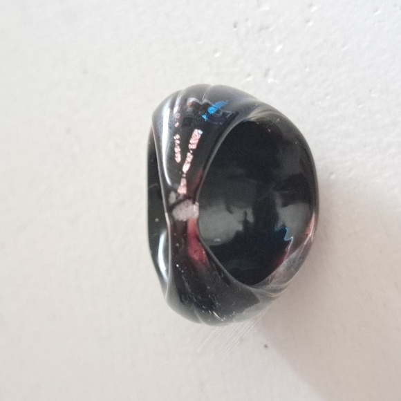 VTG espresso black marbled sparkle bits color hue BUBBLE glass ring thick  70's - Picture 7 of 8
